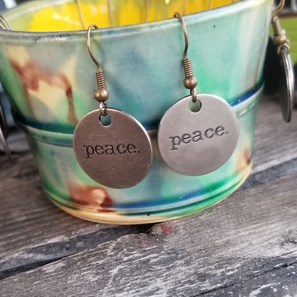 Peace Metal Stamped Art Earrings handmade - Picture 1 of 1